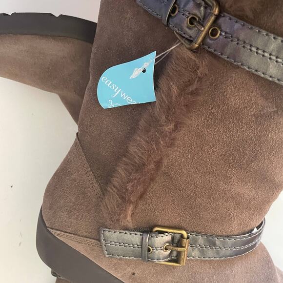 Easy Spirit Taupe/Brown Esusko Leather Upper Faux Fur Moderate Wedge Boot - 9.5 - Picture 7 of 10